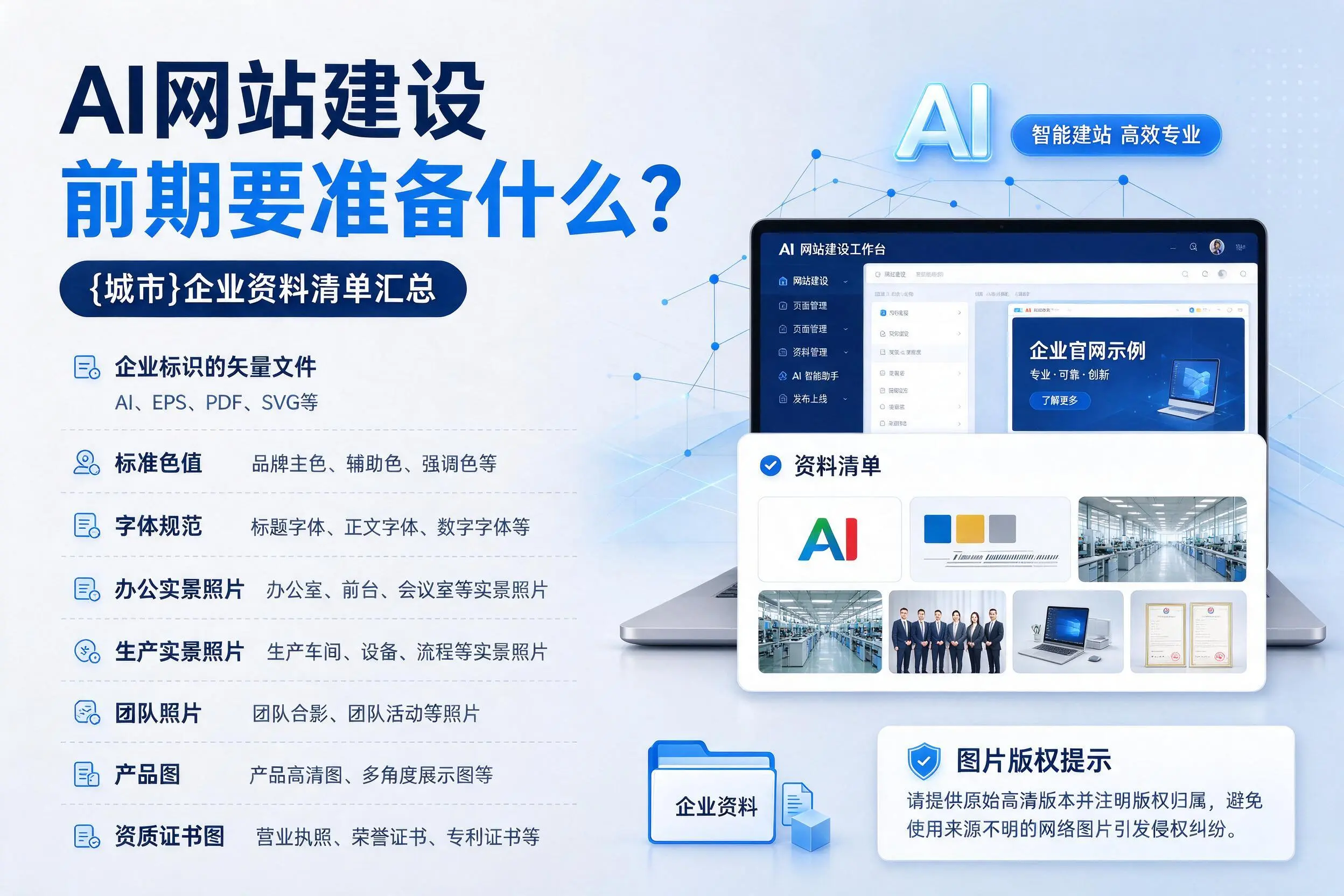 AI网站建设前期要准备什么?天门企业资料清单汇总
