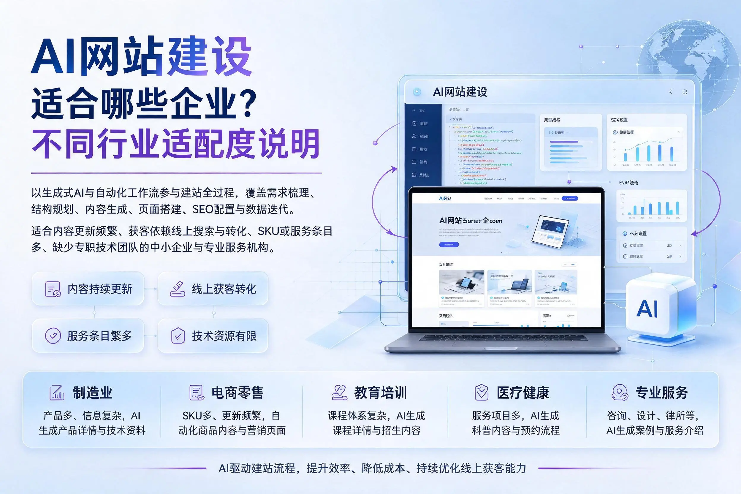 AI网站建设适合哪些企业?天门不同行业适配度说明